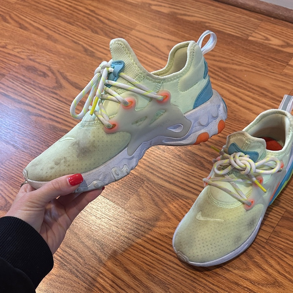 Nike Women’s React Sneakers, lime/blue/orange, size 6